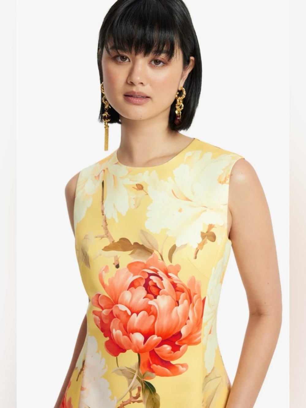 LEO LIN Cleo Yellow Orange Floral Print Sleeveless A-Line Midi Dress AU8/US4 - Picture 3 of 6